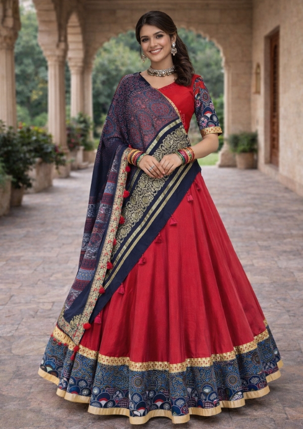 Red Black Golden Navratri Choli Set